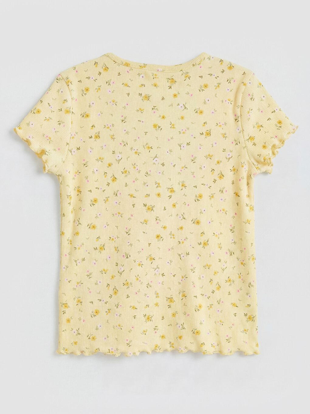 Ekru Bisiklet Yaka Çiçekli Kız Çocuk Tişört-2