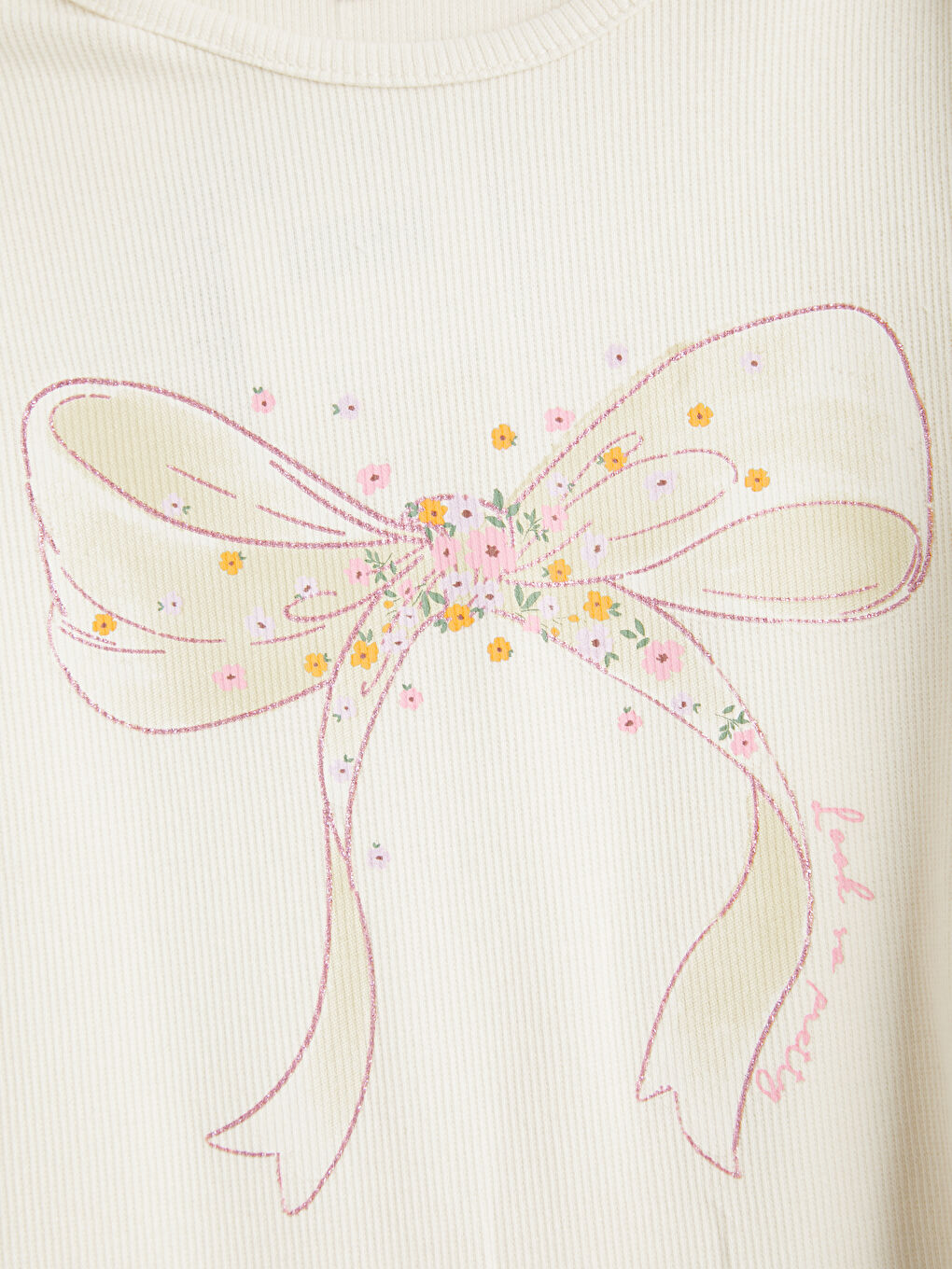 Ekru Bisiklet Yaka Baskılı Kız Çocuk 2'li Tişört-3