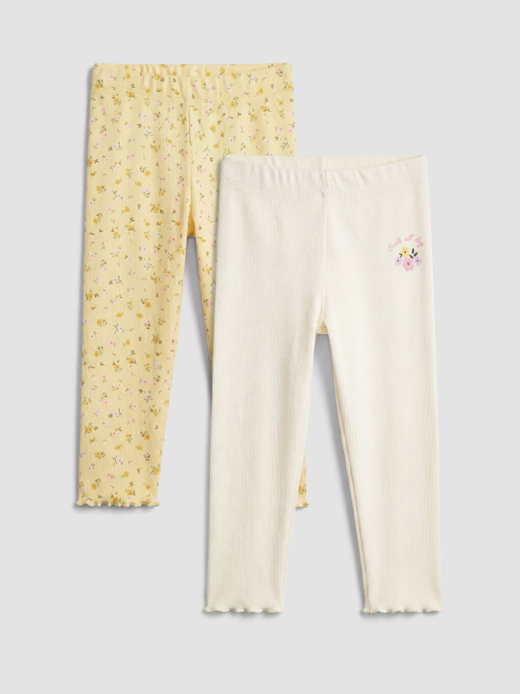 Sarı Çiçekli Kız Çocuk Tayt 2'li