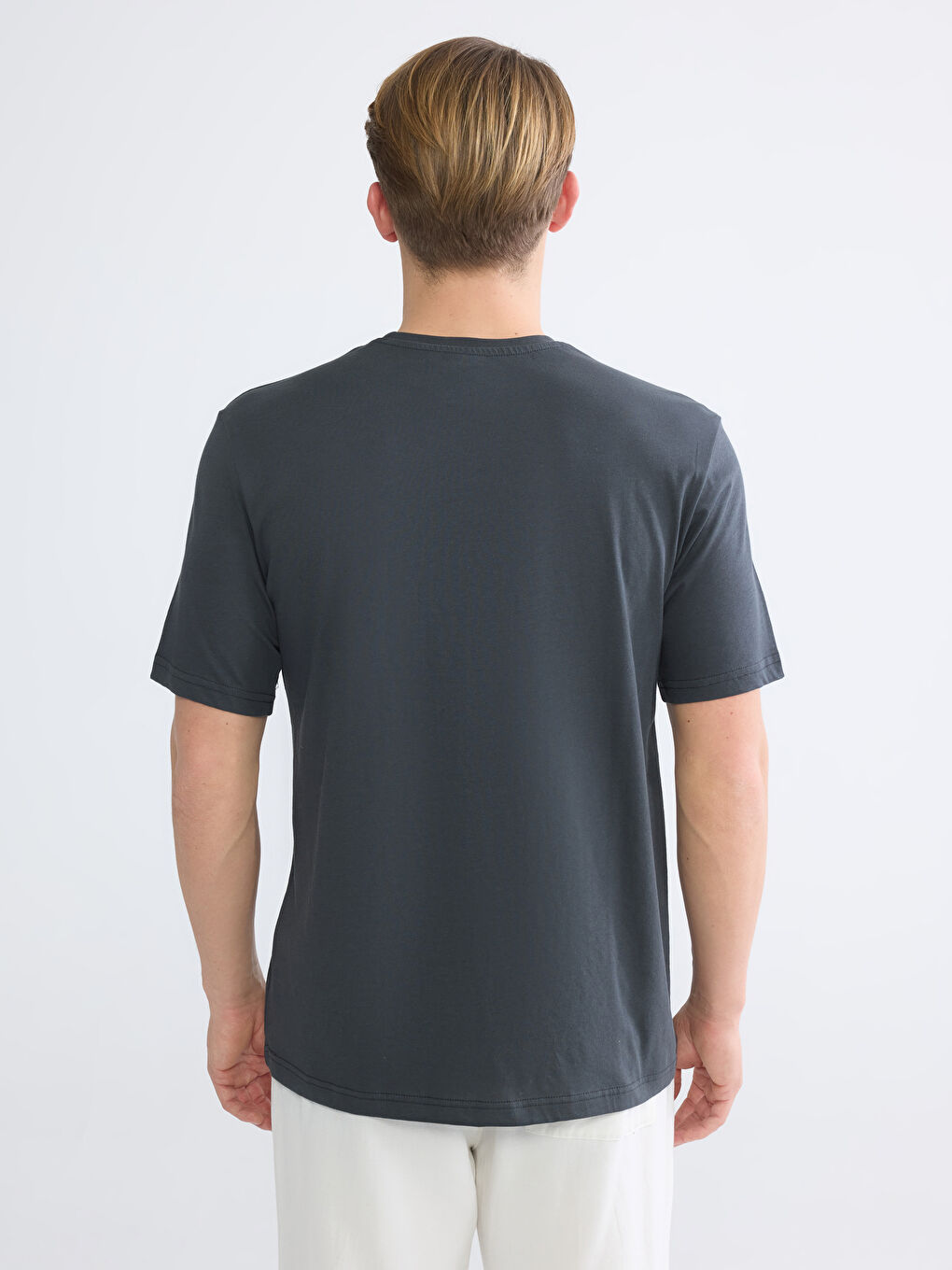 Antrasit Bisiklet Yaka Baskılı Penye Erkek Tişört-3