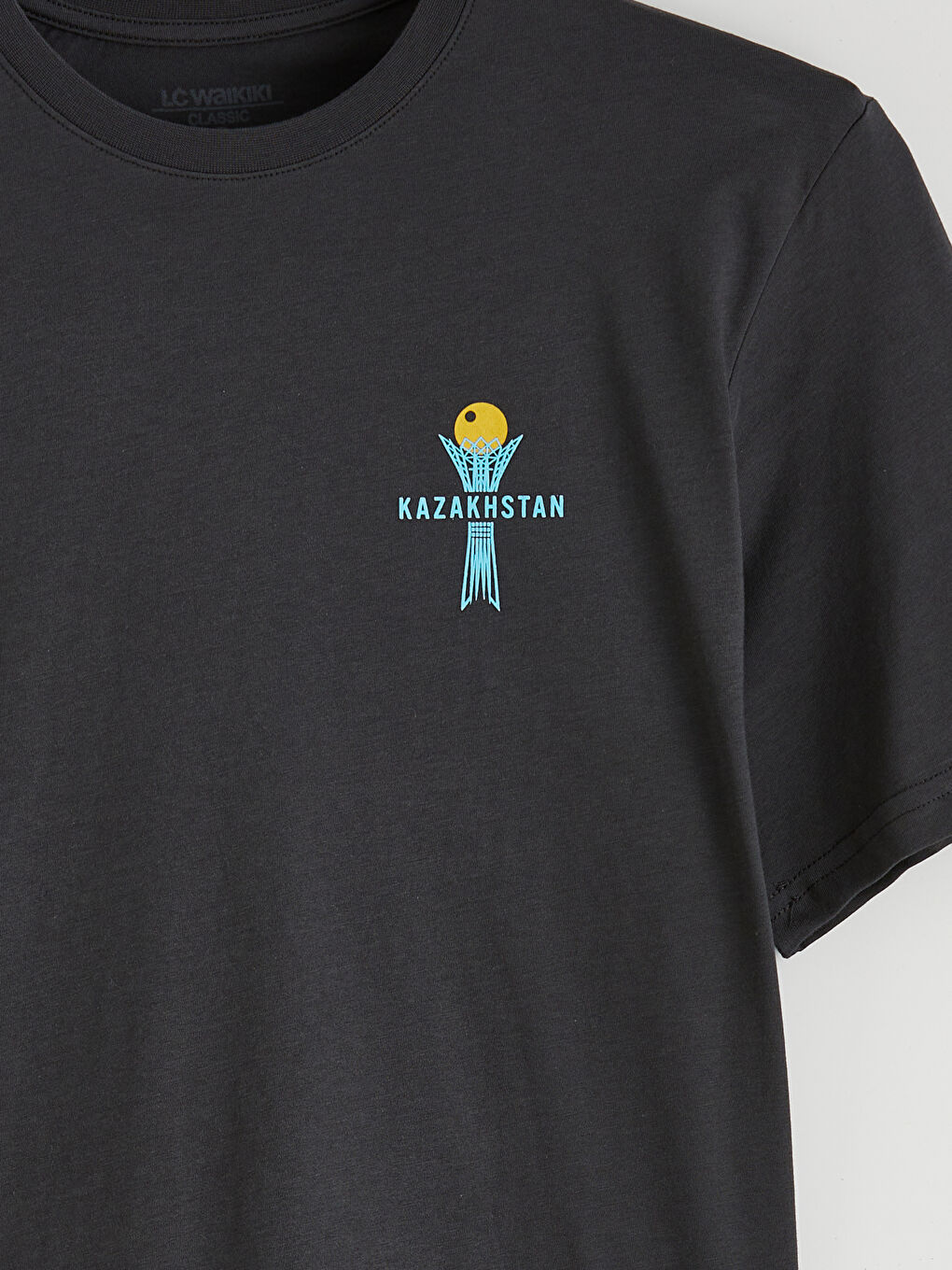 Antrasit Bisiklet Yaka Baskılı Penye Erkek Tişört-5