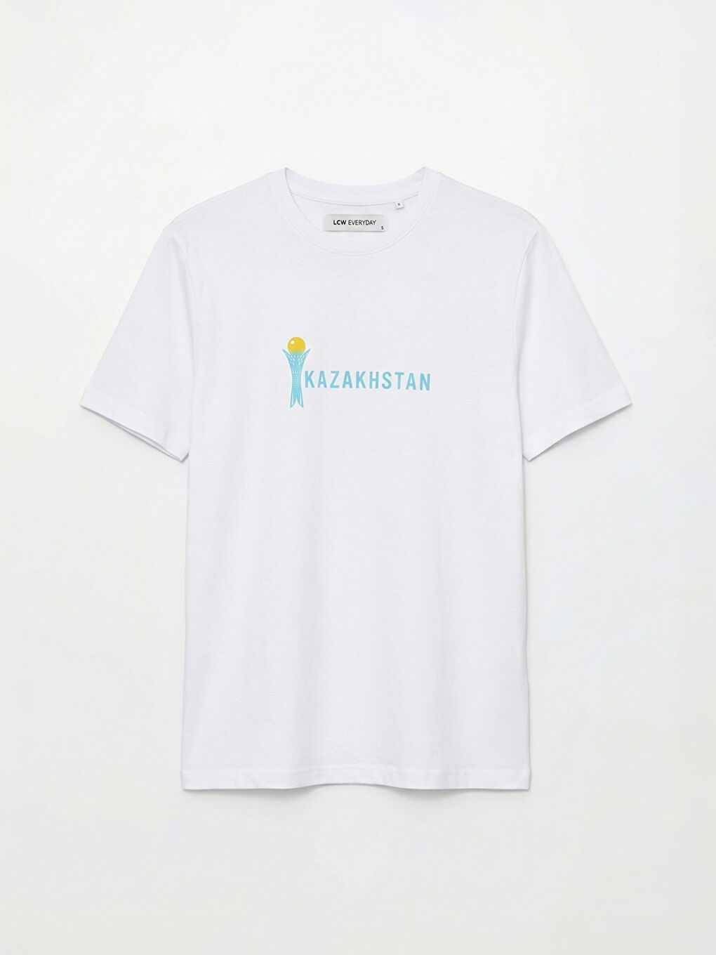 Beyaz Bisiklet Yaka Baskılı Penye Erkek Tişört