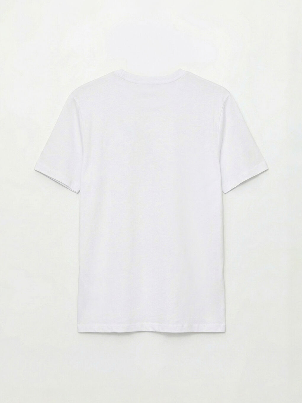 Beyaz Bisiklet Yaka Baskılı Penye Erkek Tişört-1