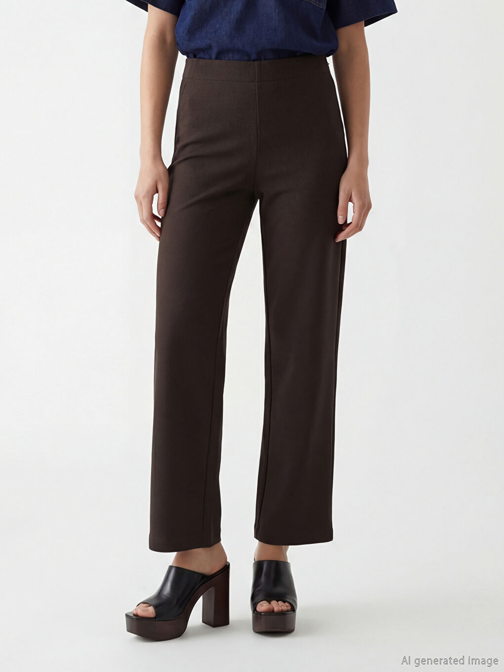 Kahverengi Dar Fit Kadın Pantolon-1