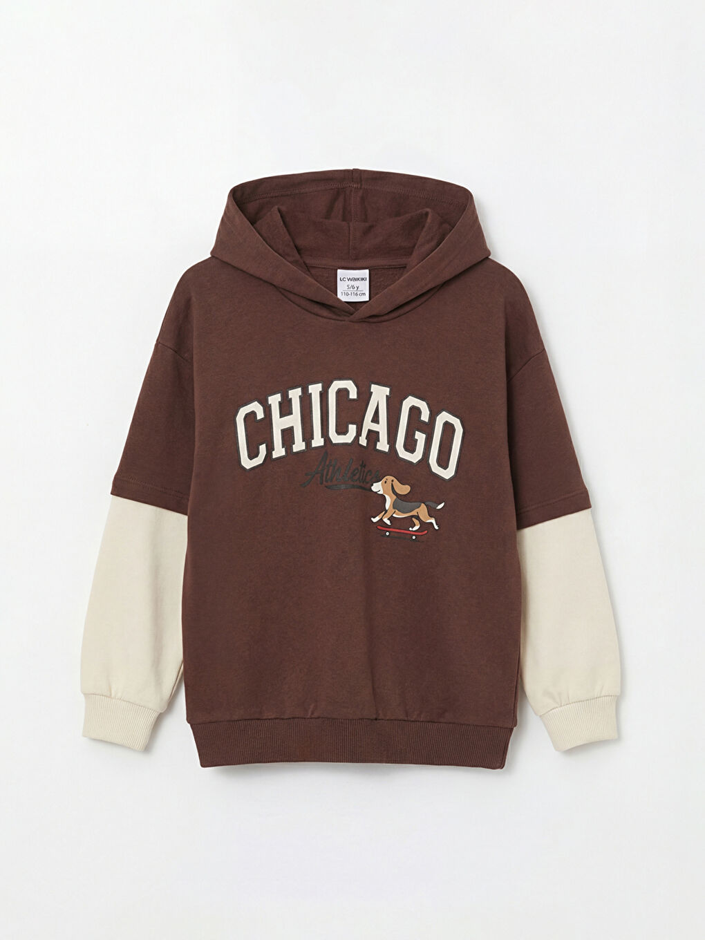 Kahverengi Kapüşonlu Chicago Baskılı Erkek Çocuk Kalın Sweatshirt