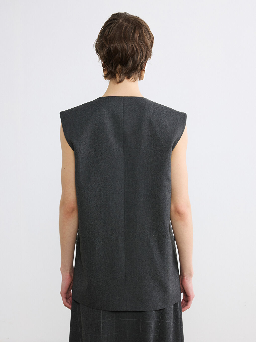 Antrasit V Yaka Kadın Klasik Yelek-3