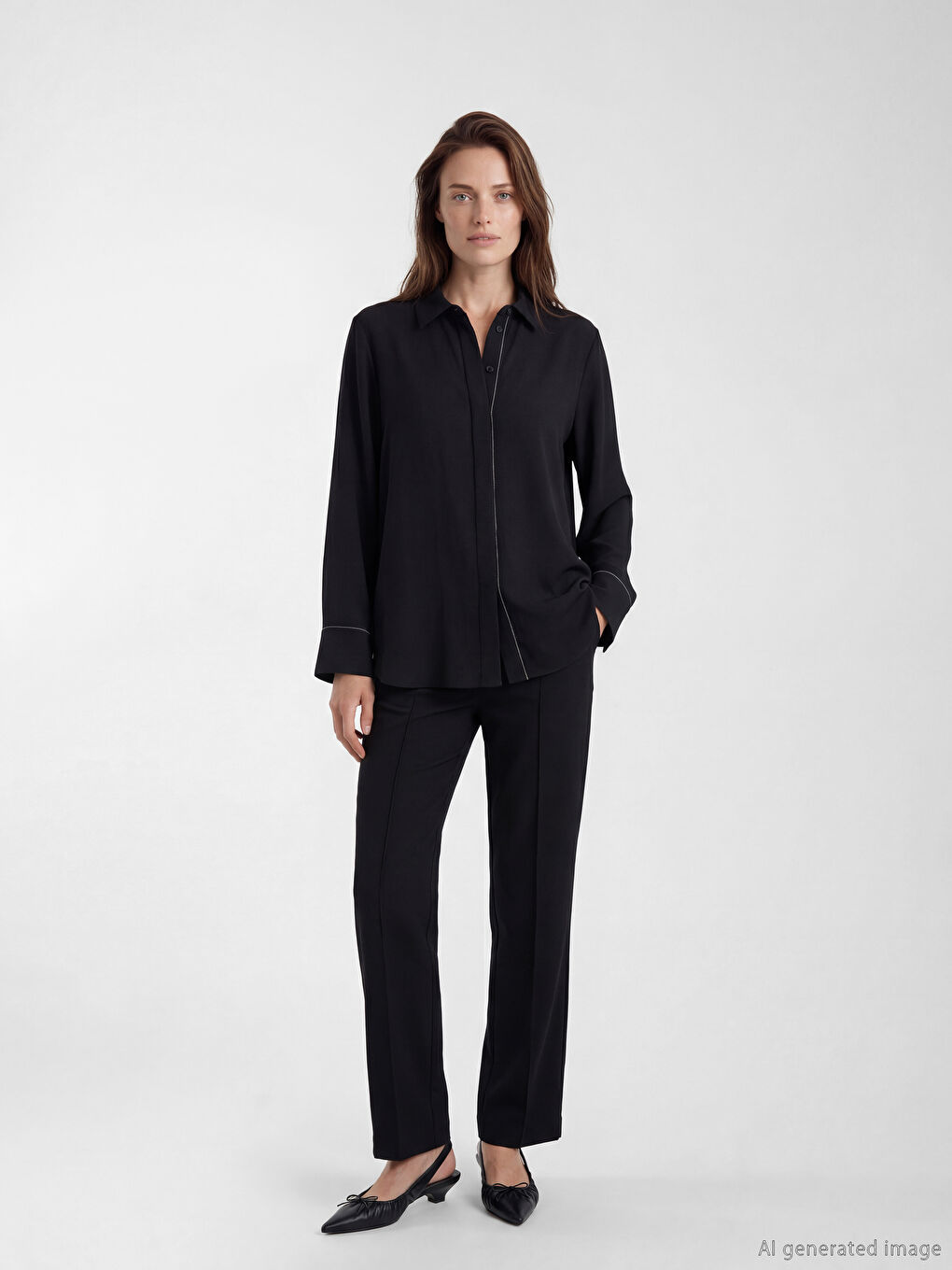 Siyah Regular Fit Kadın Gömlek-1