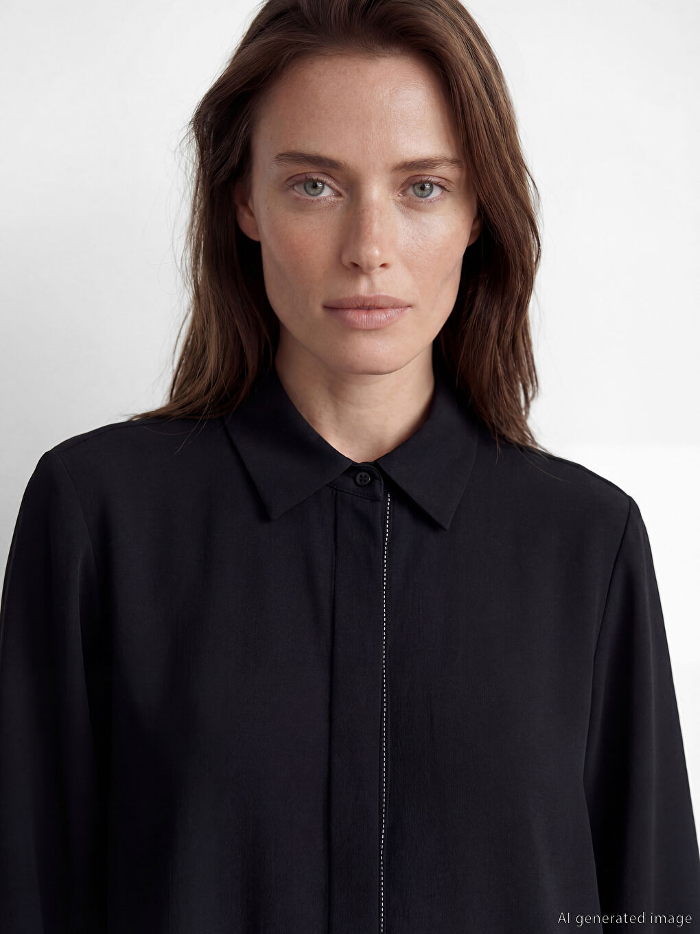 Siyah Regular Fit Kadın Gömlek-2