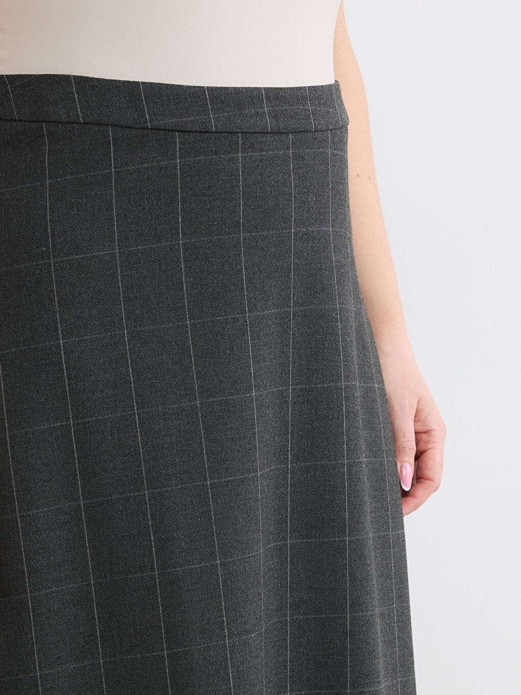 Antrasit Beli Fermuarlı A Kesim Ekose Etek-7