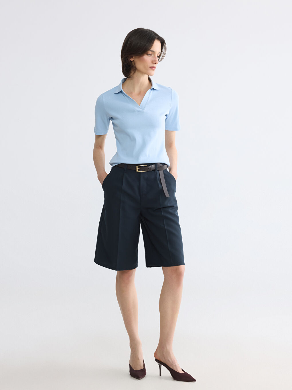 Mavi Polo Yaka Kadın Tişört-1