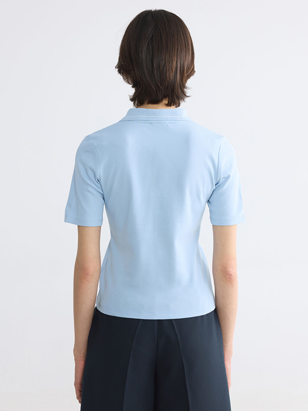 Mavi Polo Yaka Kadın Tişört-3
