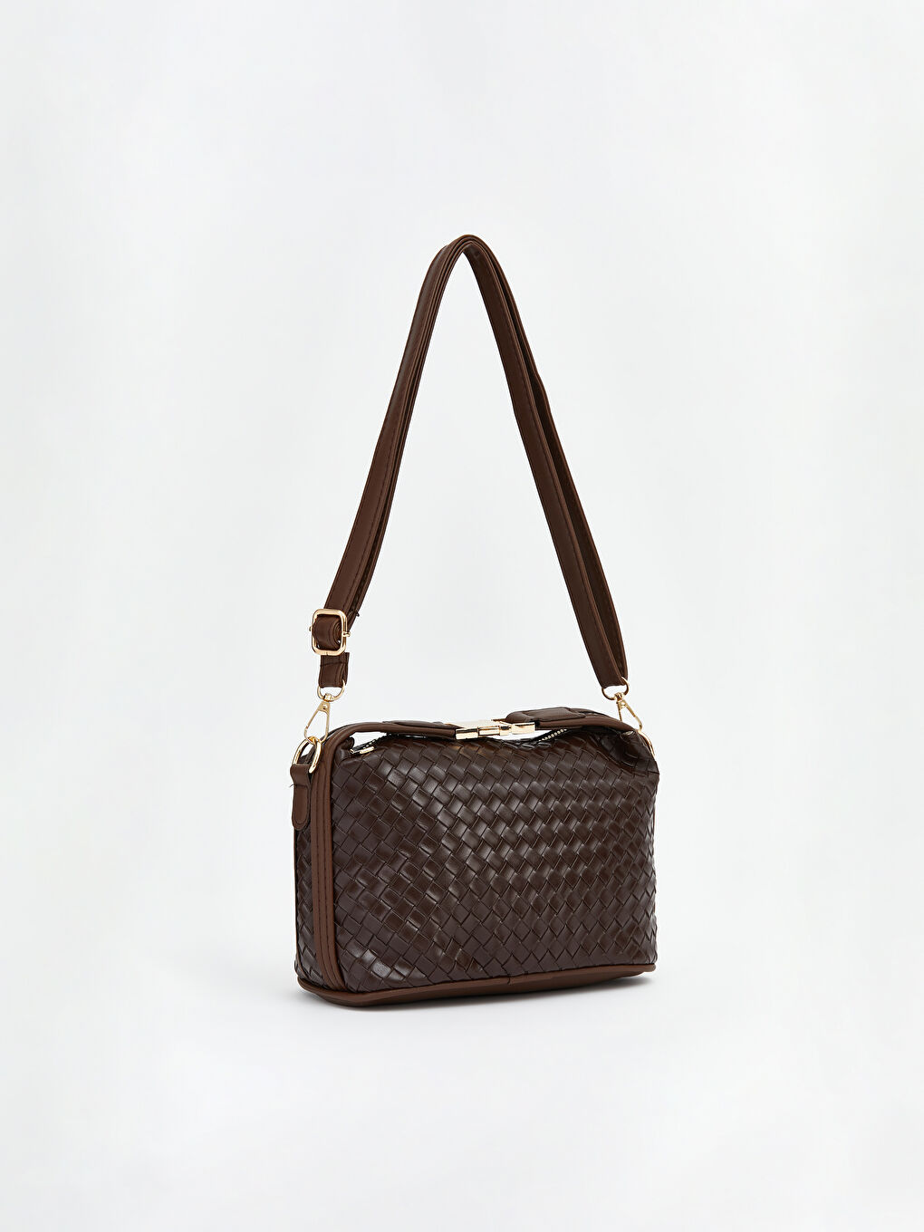 Kahverengi Örgü Desenli Kadın Omuz Çantası