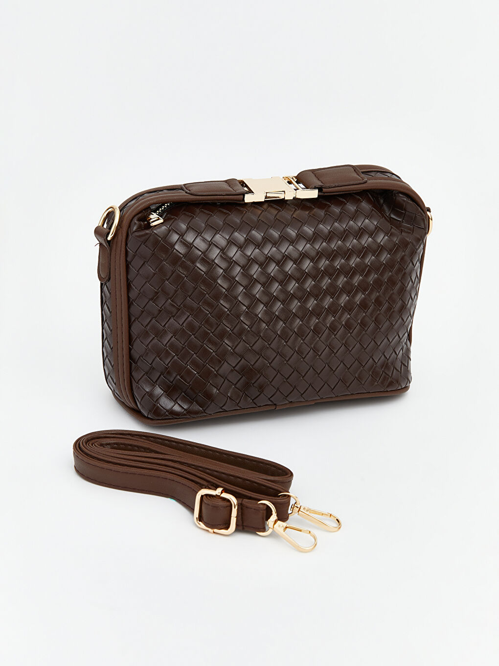 Kahverengi Örgü Desenli Kadın Omuz Çantası-2