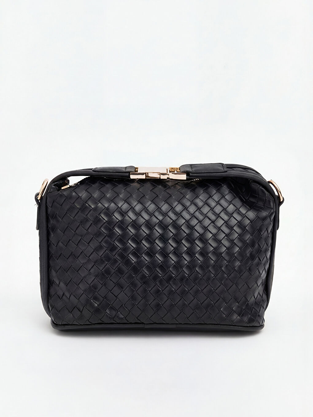 Siyah Örgü Desenli Kadın Omuz Çantası-1