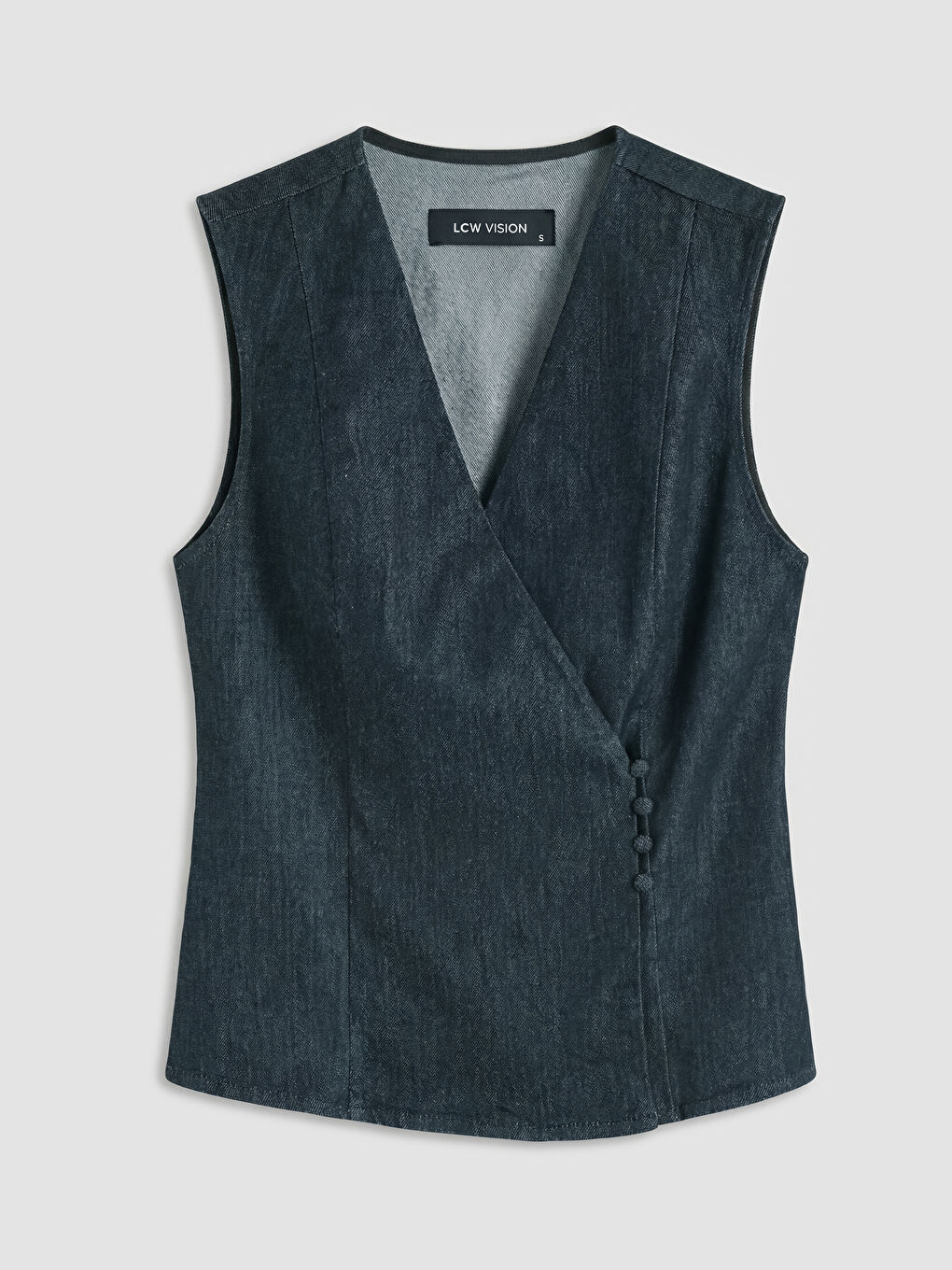 İndigo Kruvaze Yaka Kadın Jean Yelek