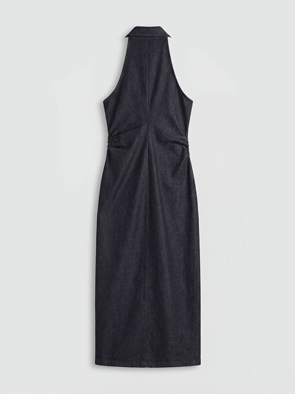 İndigo Halter Yaka Büzgülü Jean Elbise-1