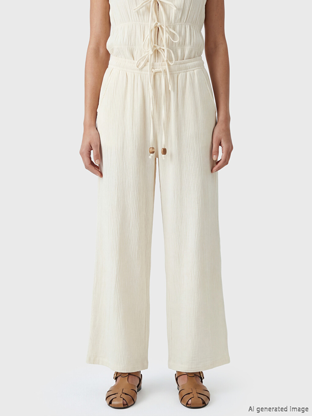 Ženske muslin pantalone sa elastičnim strukom-1