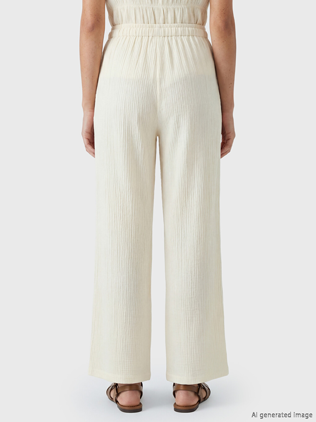 Ženske muslin pantalone sa elastičnim strukom-3