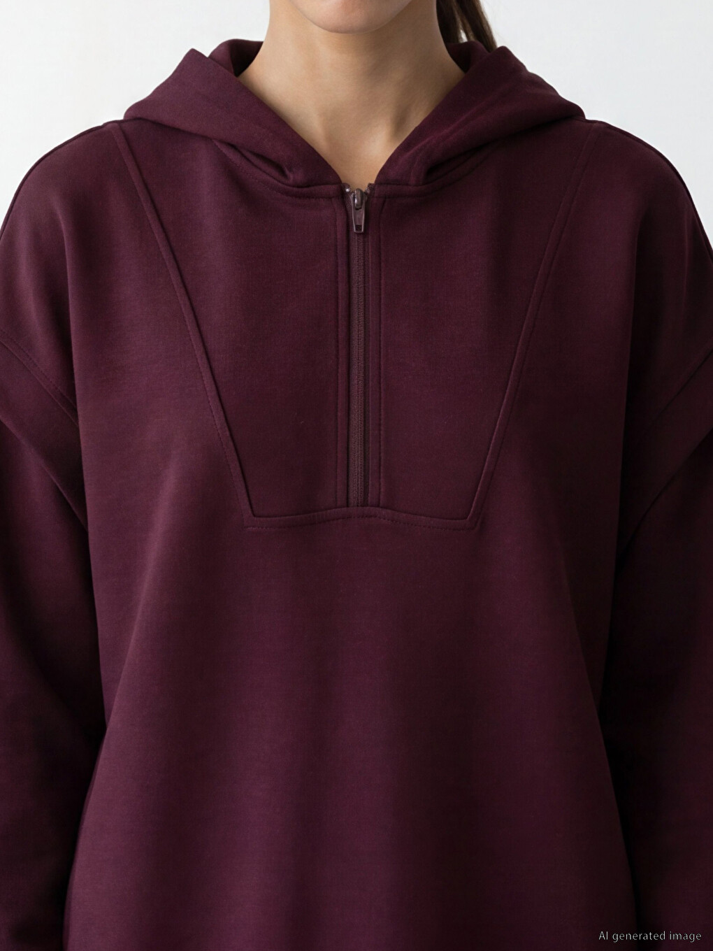 Bordo Kapüşonlu Soft Touch Kadın Spor Sweatshirt-2