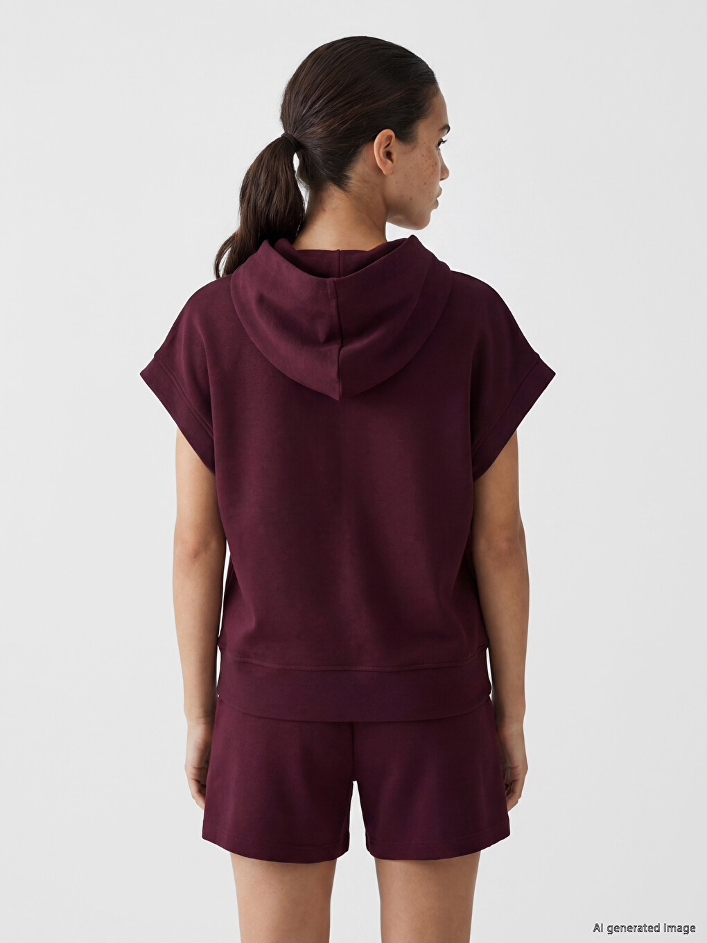 Bordo Kapüşonlu Soft Touch Kadın Spor Sweatshirt-3