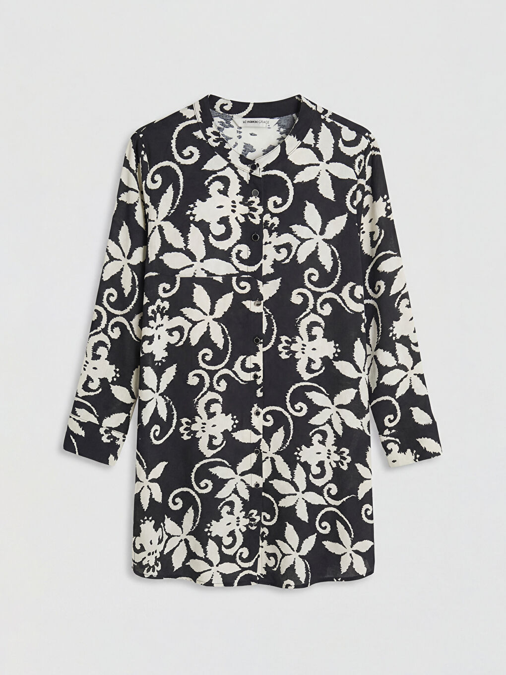 Siyah Hakim Yaka Desenli Kadın Gömlek Tunik