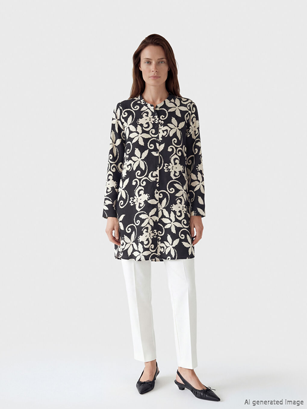 Siyah Hakim Yaka Desenli Kadın Gömlek Tunik-1