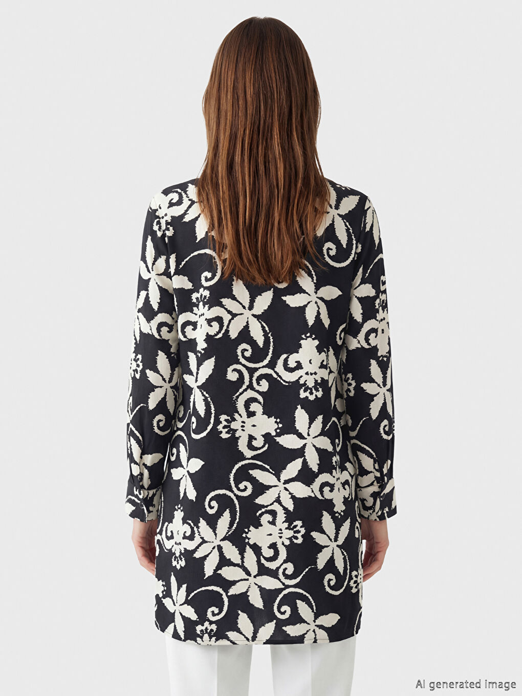 Siyah Hakim Yaka Desenli Kadın Gömlek Tunik-3