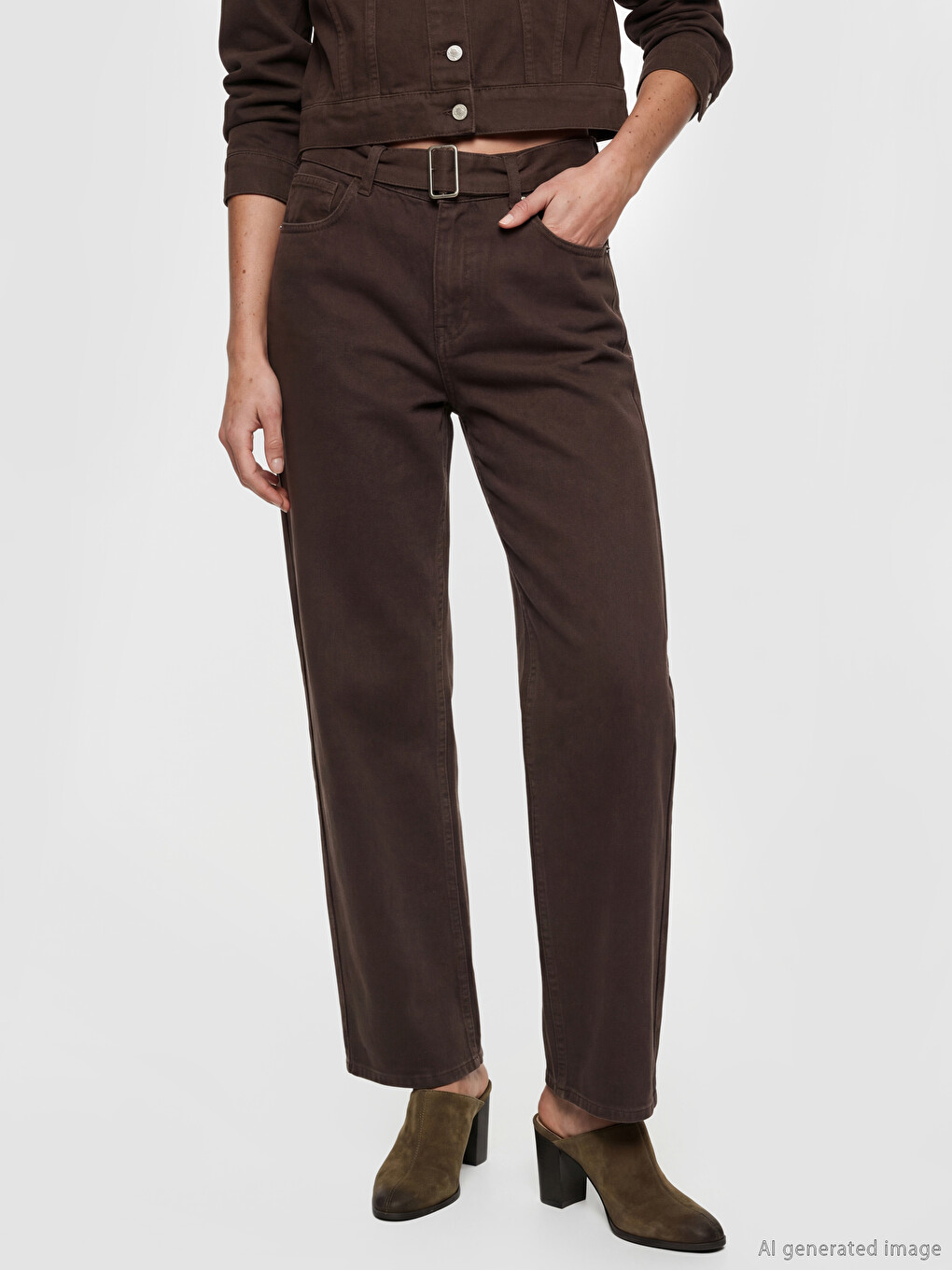 Belted High Waisted Wide Leg Women's Jeans-1