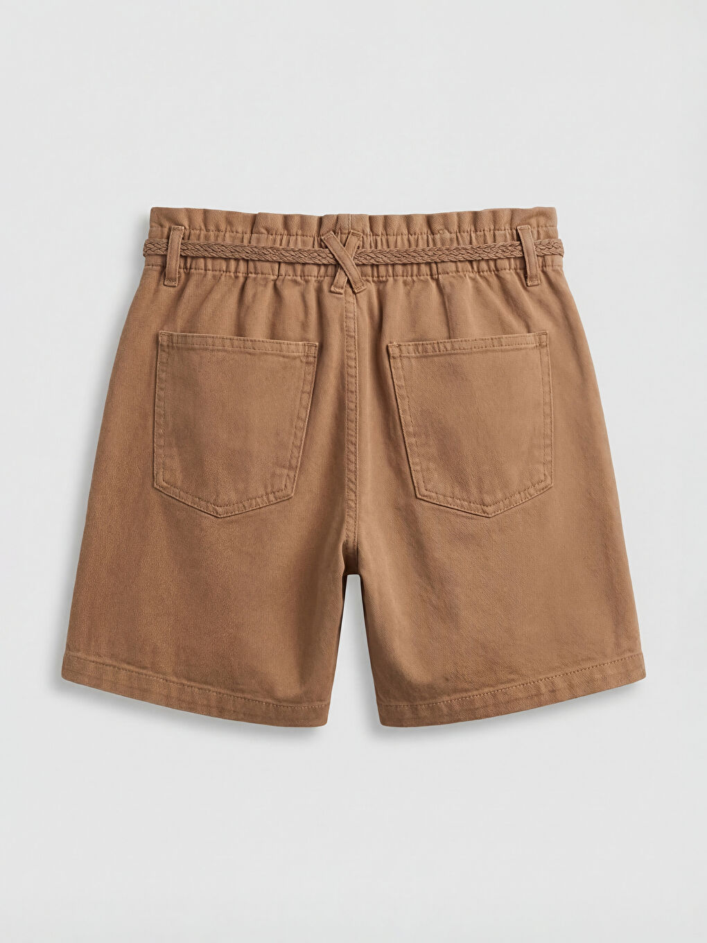 Kahverengi Beli Kemerli Kadın Gabardin Şort-1