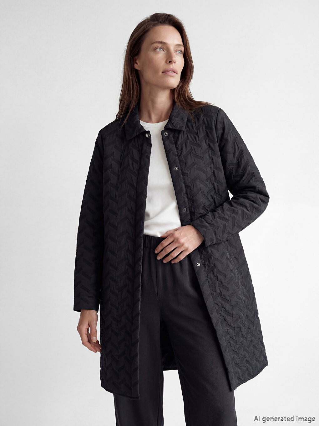 Siyah Gömlek Yaka Desenli Kadın Ferace	