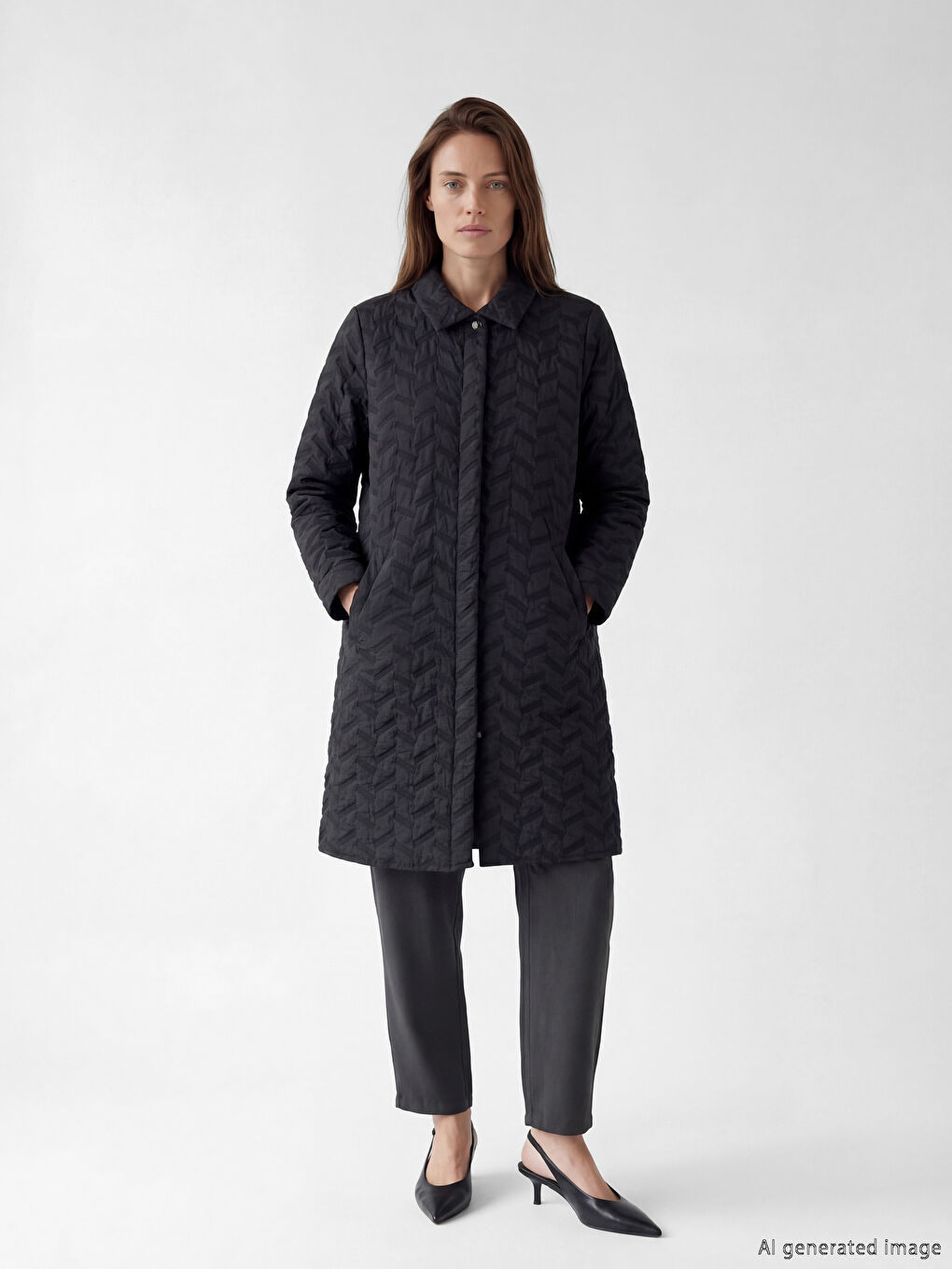 Siyah Gömlek Yaka Desenli Kadın Ferace	-1