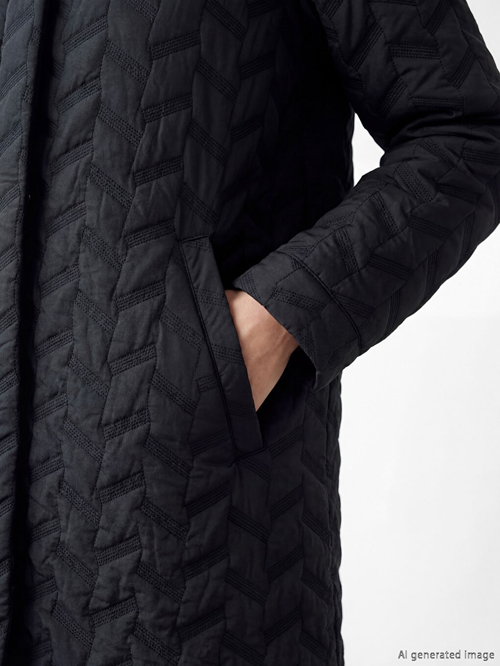 Siyah Gömlek Yaka Desenli Kadın Ferace	-2