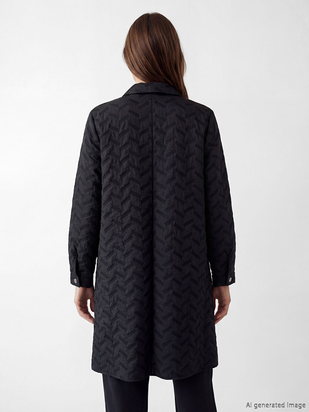 Siyah Gömlek Yaka Desenli Kadın Ferace	-3