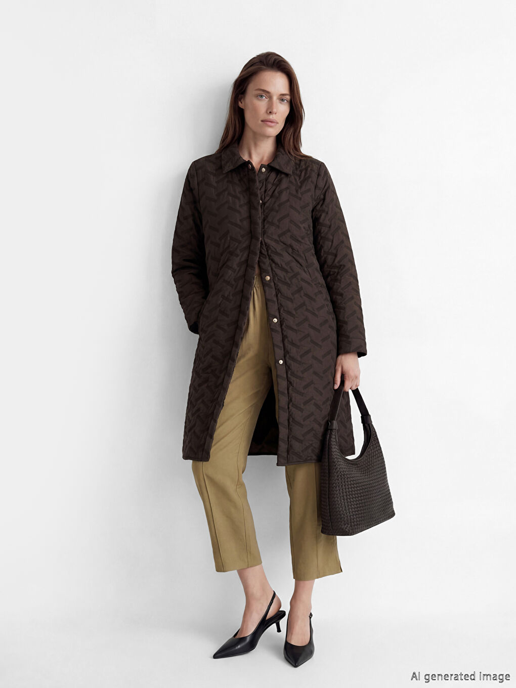 Kahverengi Gömlek Yaka Desenli Kadın Ferace	