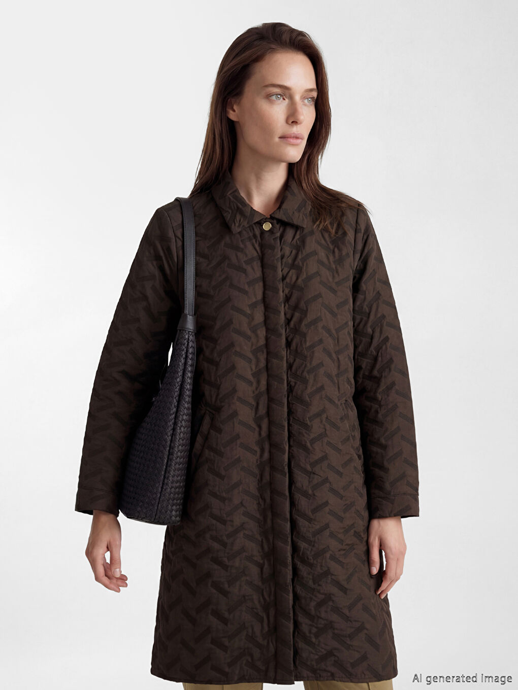 Kahverengi Gömlek Yaka Desenli Kadın Ferace	-1