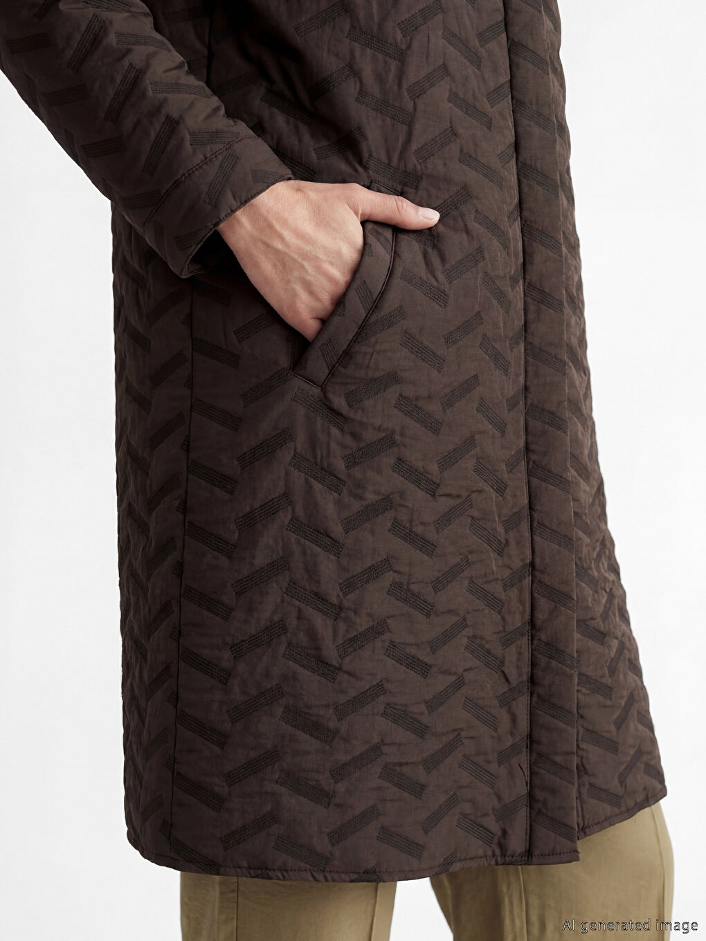 Kahverengi Gömlek Yaka Desenli Kadın Ferace	-2