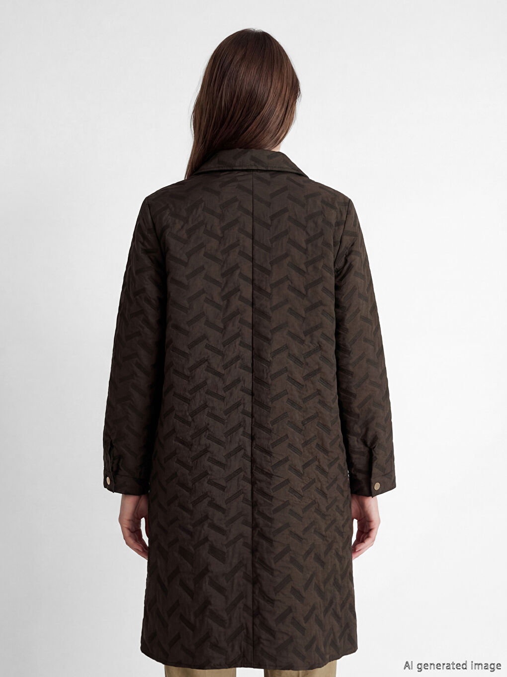 Kahverengi Gömlek Yaka Desenli Kadın Ferace	-3