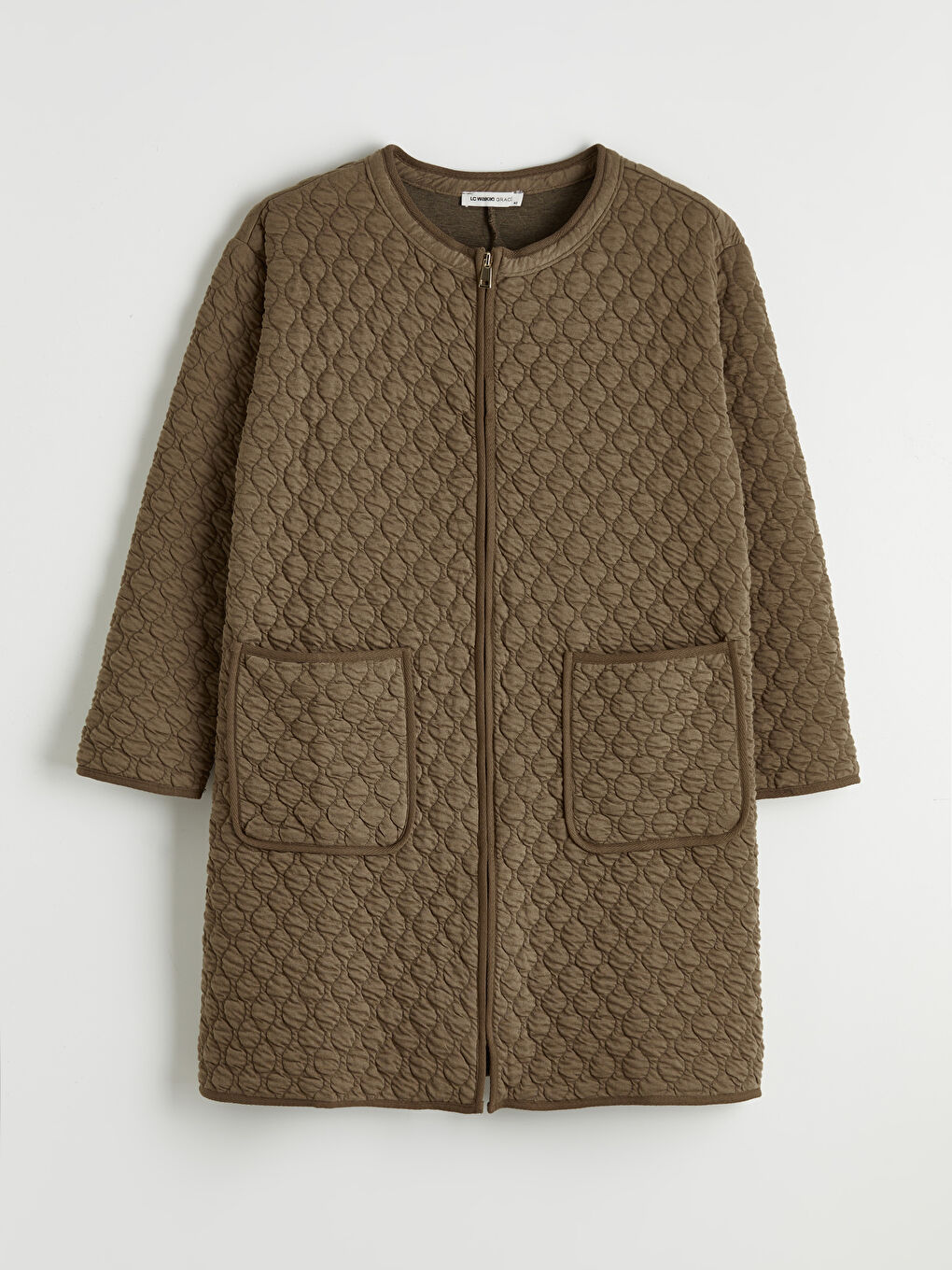 Sarı Bisiklet Yaka Kapitone Desenli Kadın Ferace