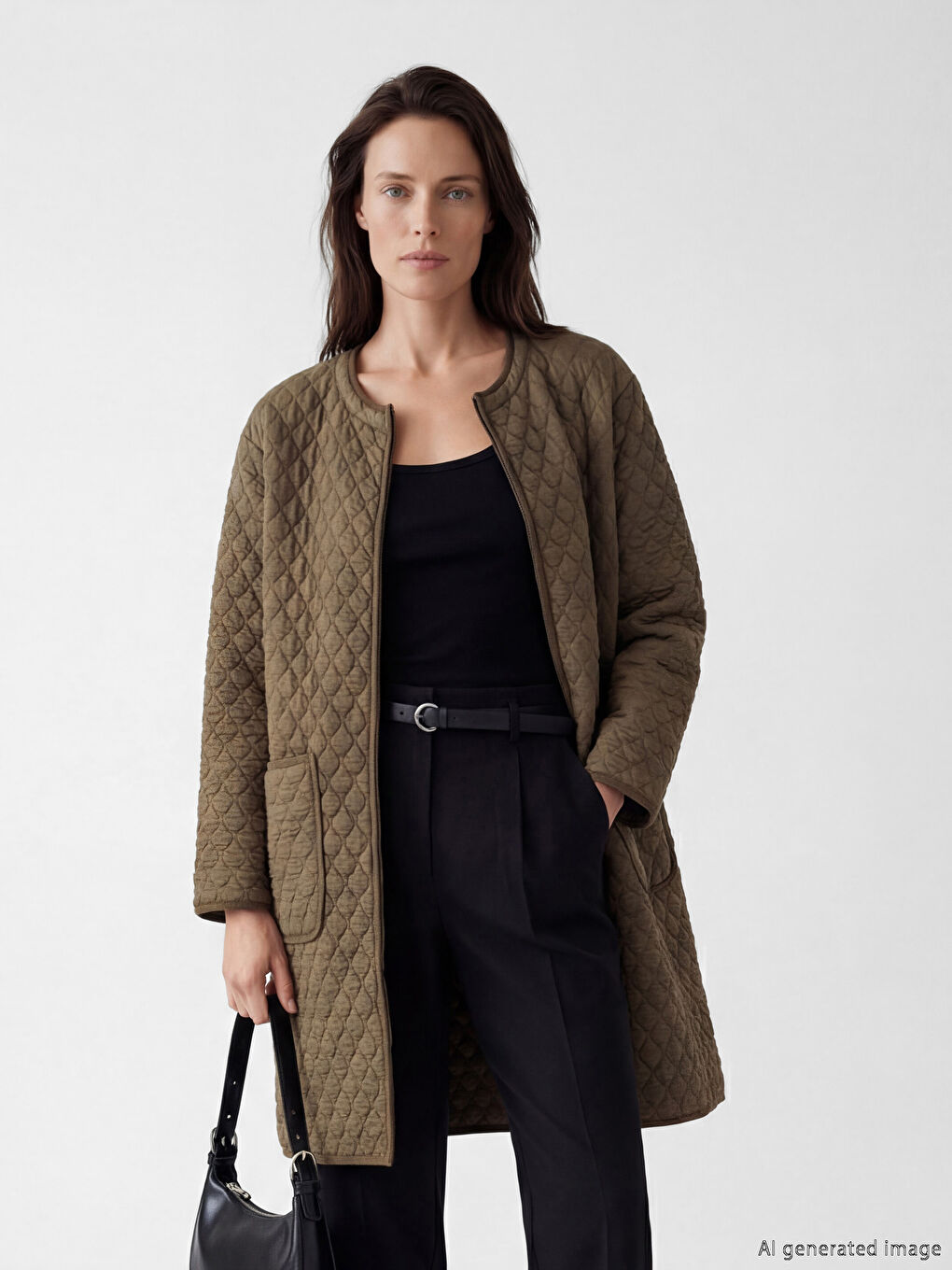 Sarı Bisiklet Yaka Kapitone Desenli Kadın Ferace