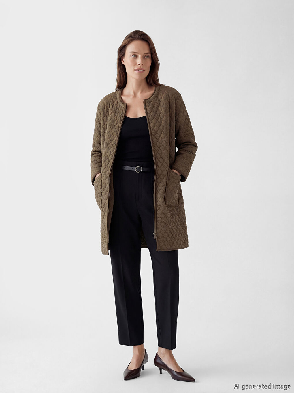 Sarı Bisiklet Yaka Kapitone Desenli Kadın Ferace-1