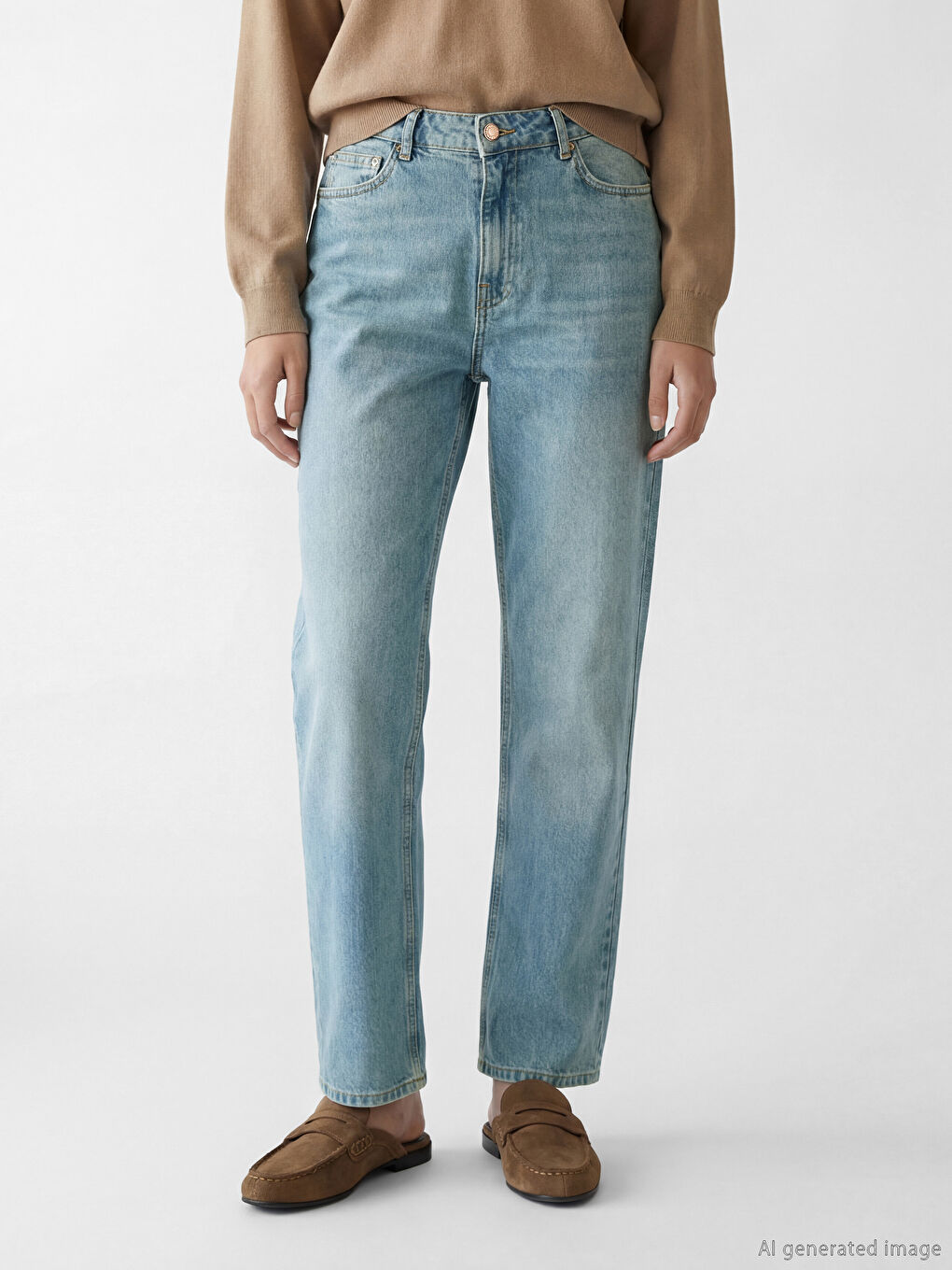 İndigo Yüksek Bel Straight Fit Kadın Jean Pantolon-1