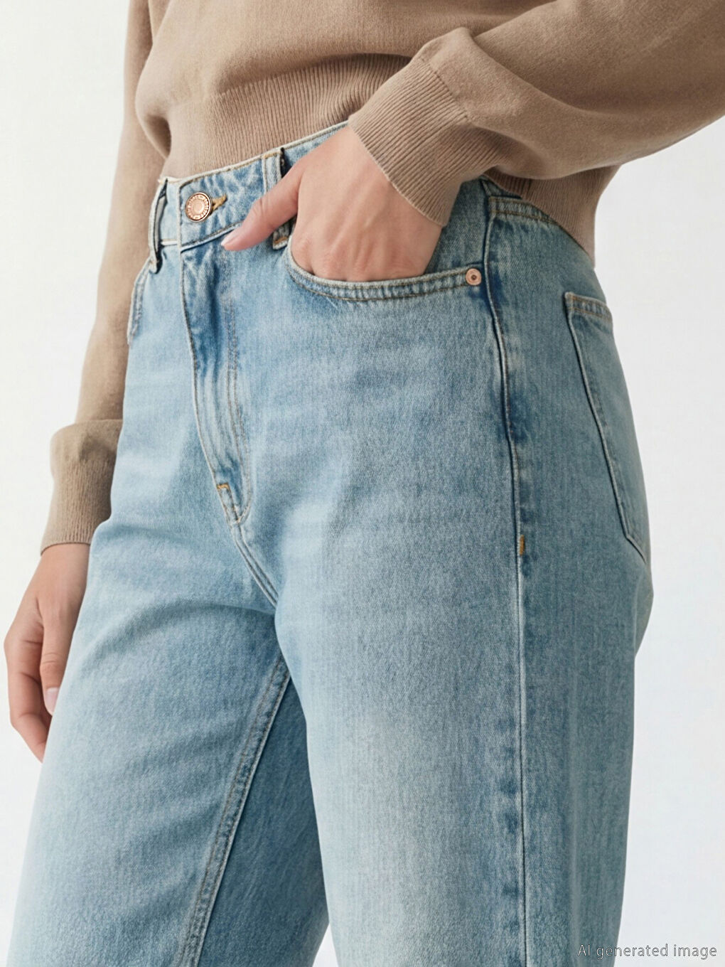 İndigo Yüksek Bel Straight Fit Kadın Jean Pantolon-2