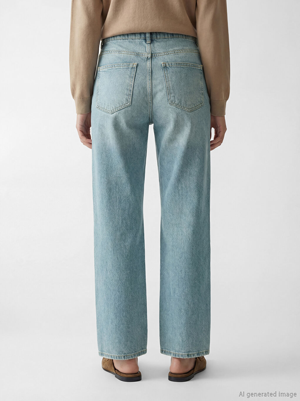 İndigo Yüksek Bel Straight Fit Kadın Jean Pantolon-3