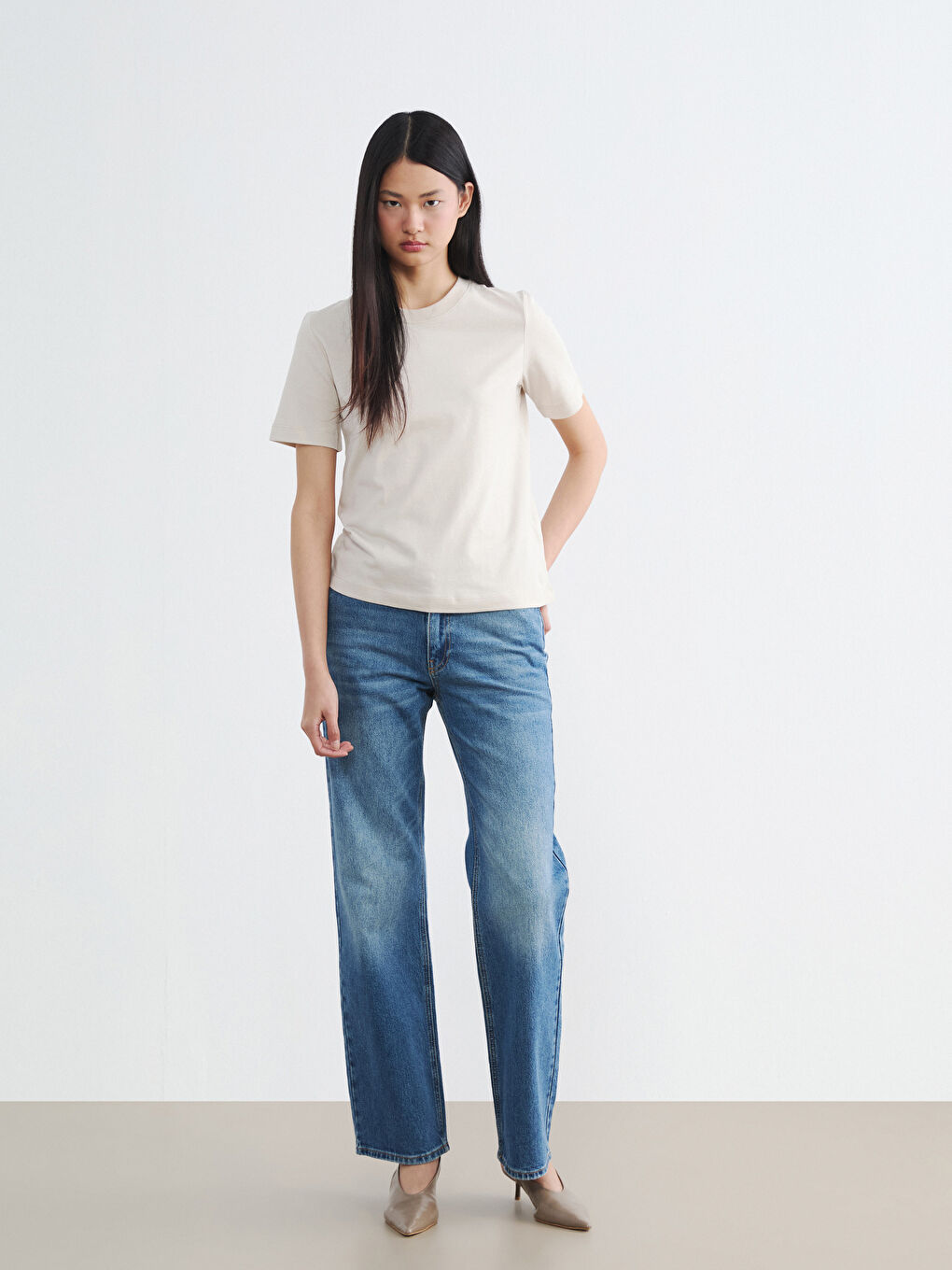 İndigo Yüksek Bel Straight Fit Kadın Jean Pantolon