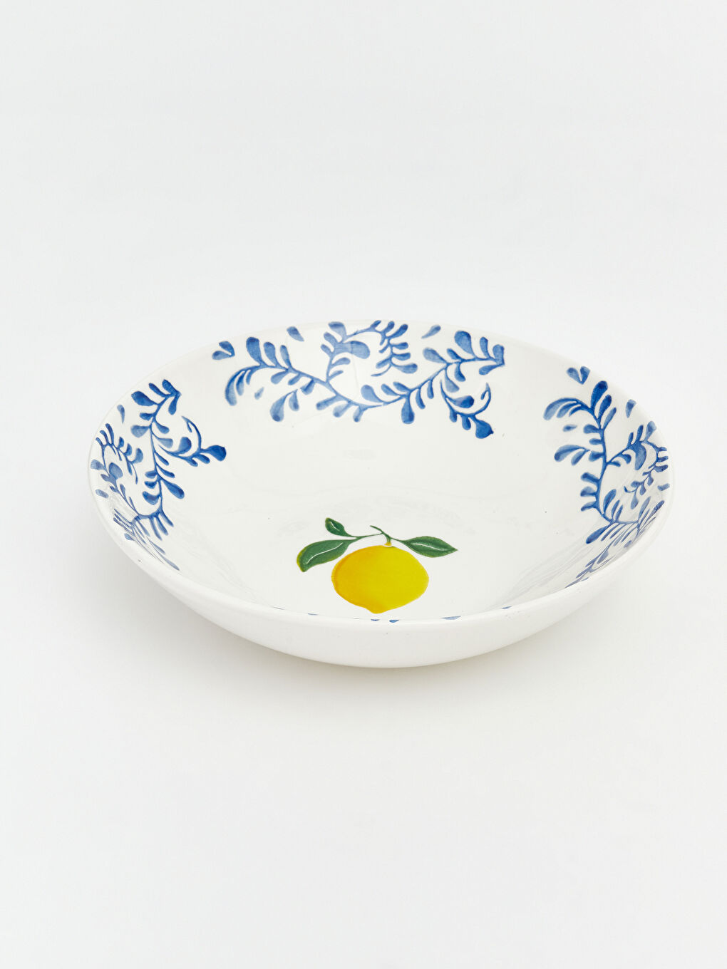 Karışık Limon ve Yaprak Desenli Seramik Çukur Tabak