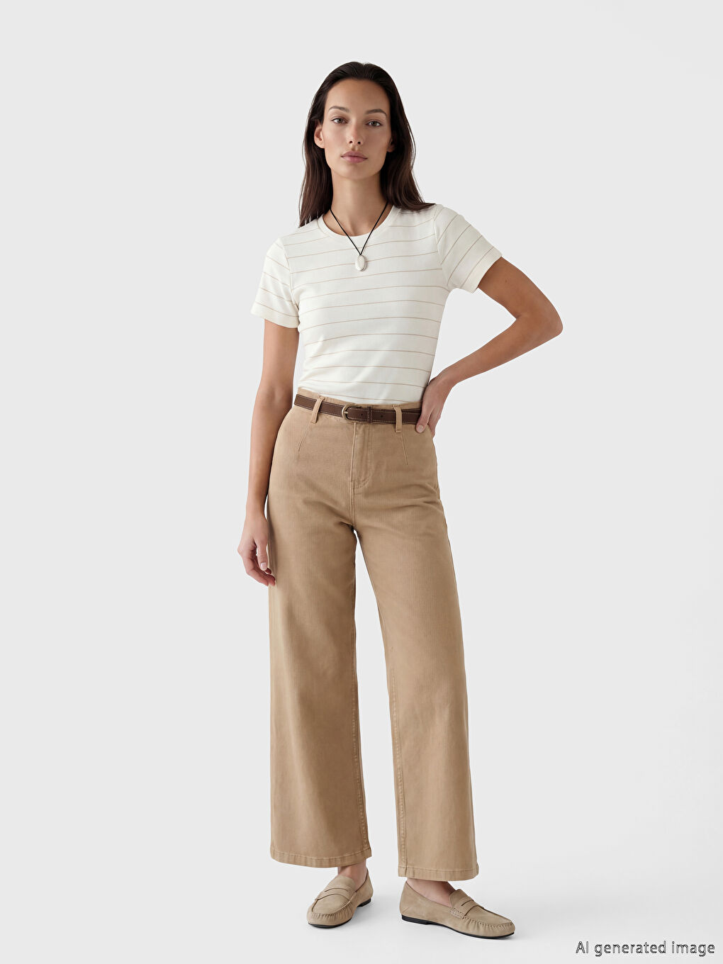 Sarı Bisiklet Yaka Çizgili Kadın Tişört-1