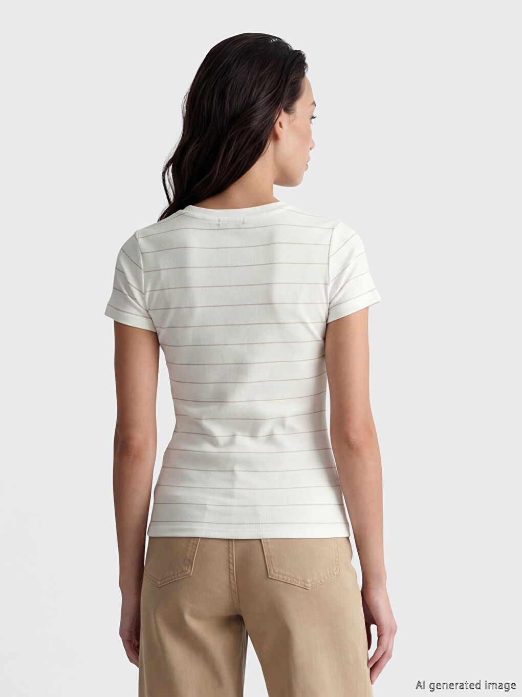 Sarı Bisiklet Yaka Çizgili Kadın Tişört-2