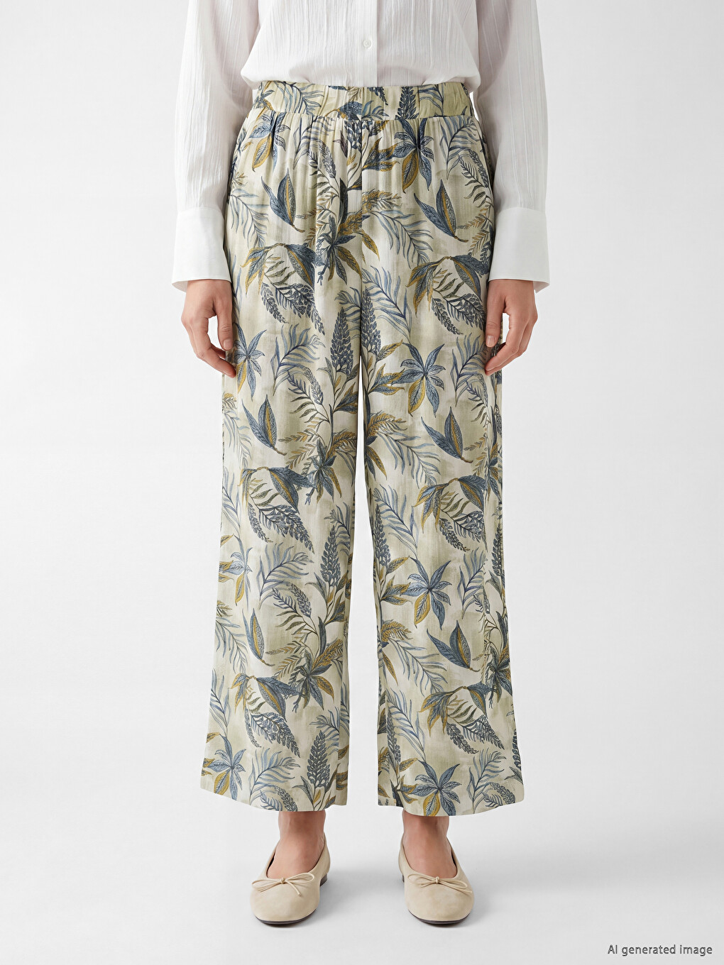 Elastic Waist Floral Women's Trousers-1