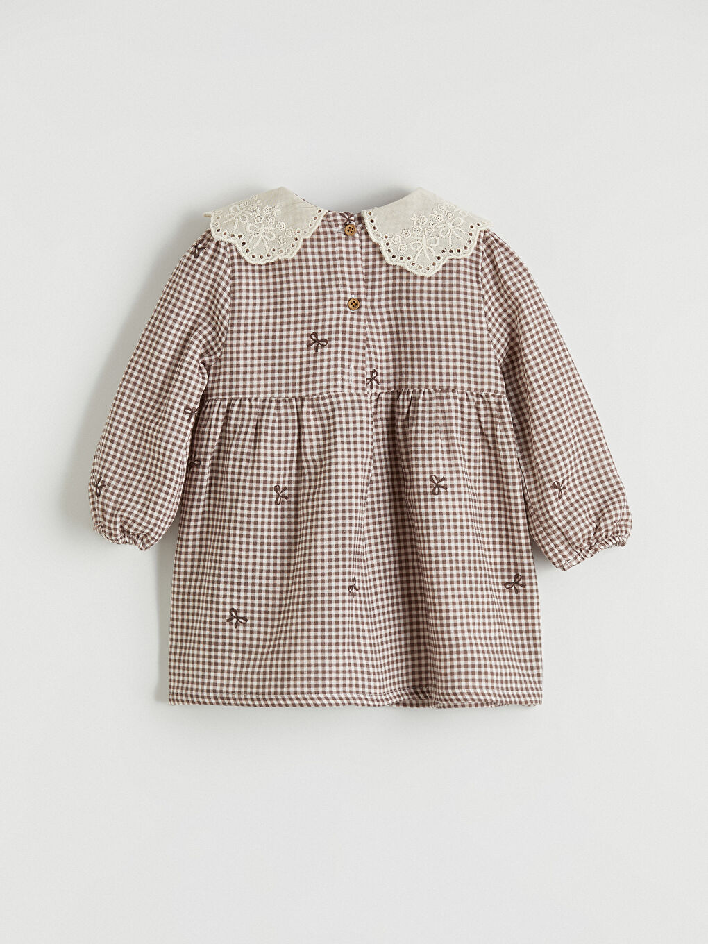 Ekru Bebe Yaka Nakışlı Kız Bebek Müslin Elbise-2