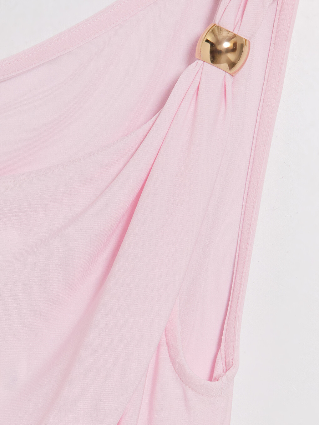 Pembe Kayık Yaka Büzgülü Bluz-2